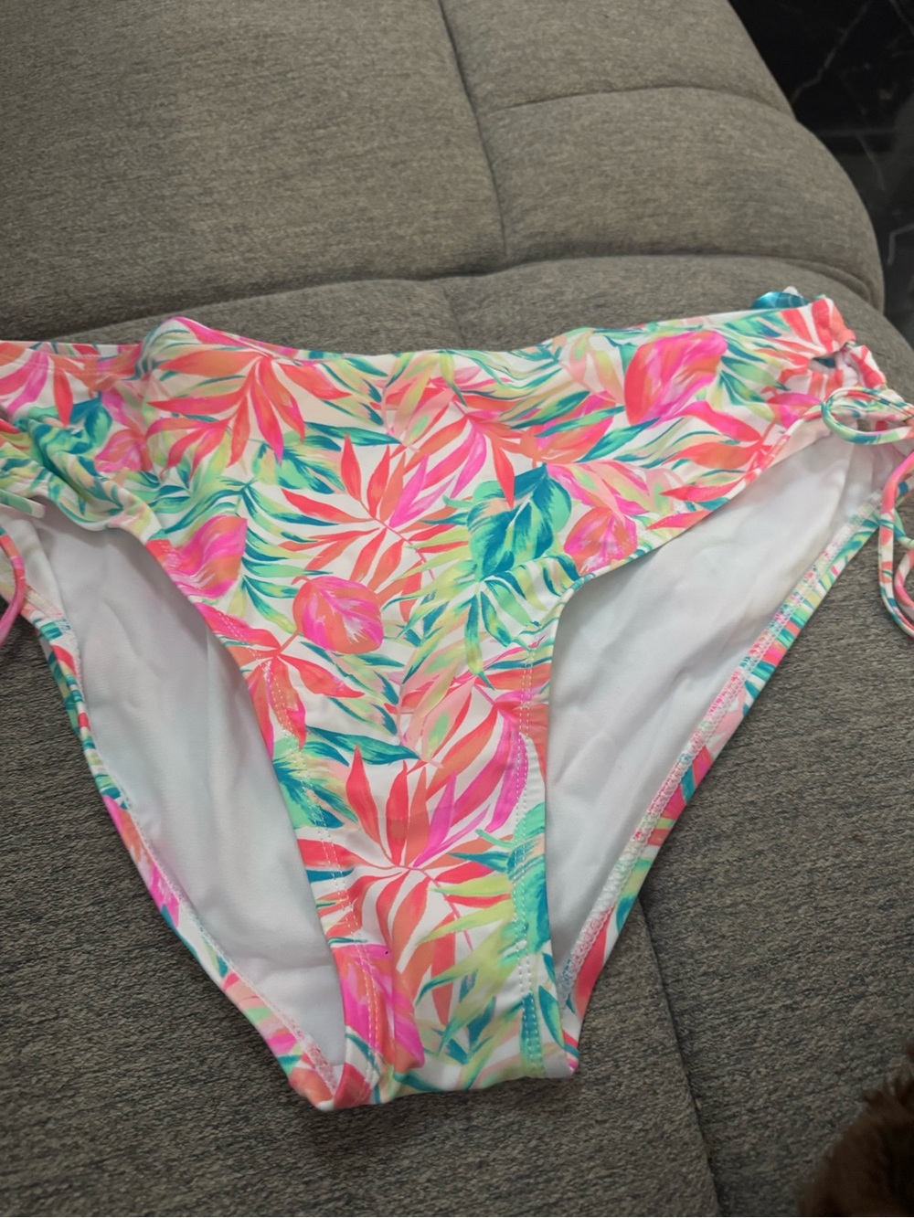 Decree Tropical Leaf Print Bikini Bottoms in Pink, Teal, Yellow